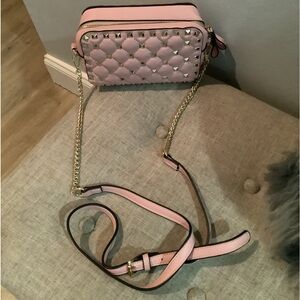 Crossbody leather small stud camera bag pink